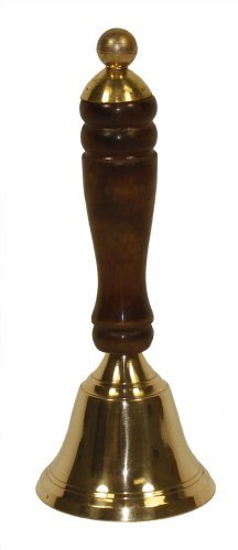 India 107  Hand Held Service Call Bell Polished Brass Finish with Wooden Handle, 6″ L