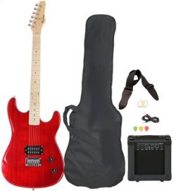 Davison Guitars Full Size Black Electric Guitar with Amp, Case and Accessories Pack Beginner Sta ...