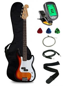 Crescent Electric Bass Guitar Starter Kit – Sunburst Color (Includes CrescentTM Digital E- ...