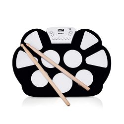 Pyle Electronic Roll Up MIDI Drum Kit W/ 9 Electric Drum Pads, Built-In Speakers, Foot Pedals, D ...