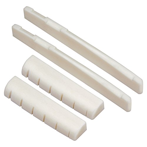 Blisstime 2 Sets of 4pcs 6 String Acoustic Guitar Bone Bridge Saddle and Nut Made of Real Bone