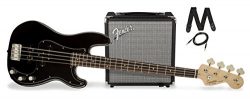 Squier by Fender PJ Electric Bass Guitar Beginner Pack with Rumble 15 Amplifier – Black Finish