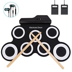 Jacksoo Portable Roll Up Drum, Electronic Digital Drum Pad Kit Musical Practice Instrument with  ...