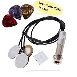 Self-adhesive Pickups Piezo Transducer with 6PCS Celluloid Guitar Picks, 3 in 1 Microphone Conta ...