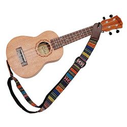 MUSIC FIRST Classic Country style Soft Cotton & Genuine Leather Ukulele Strap Ukulele Should ...