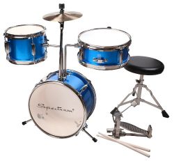 Spectrum AIL 620B 3-Piece Junior Drum Set with 8-Inch Crash Cymbal and Drum Throne, Electric Blue