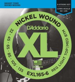 D’Addario EXL165-6 6-String Nickel Wound Bass Guitar Strings, Custom Light, 32-135, Long Scale