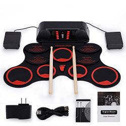 Roll-Up Drum Kit Portable Electronic Drum Set with Rechargeable Battery Foot Pedals Drumsticks B ...