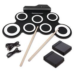 Electronic Roll up Drum,Hizek 7 Pad Portable Electronic Drum Pad kits Foldable Practice Instrume ...