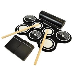 Pyle Electronic Roll Up MIDI Drum Kit W/ 9 Electric Drum Pads, Foot Pedals, Drumsticks, & Po ...