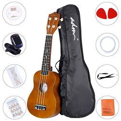 ADM Ukulele 21 Inch Soprano Wood Beginner Kit with Teaching CD Gig bag Tuner Fingerboard Sticker ...