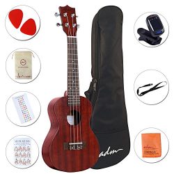 ADM 23″ Deluxe Mahogany Concert Ukulele Kit with Bag, Strap, Tuner and Picks