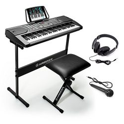 Hamzer 61-Key Portable Electronic Keyboard Piano with Stand, Stool, Headphones & Microphone