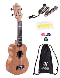 Alida Ukuleles Mahogany Soprano Ukulele Bundle included Carrying Bag, Strap, Spare Strings and P ...