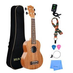 Professional Soprano Ukulele Kit Mahogany HUAWIND Uke Starter Kit Hawaiian Ukulele Beginner Kit  ...