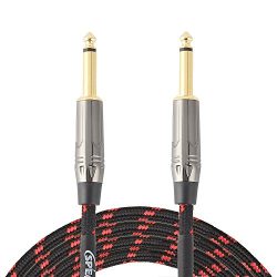 20 Feet Guitar Instrument Cable, 1/4 Inch TS to 1/4 Inch TS, 1/4″ Straight Gold Plugs, Bla ...