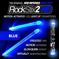 ROCKSTIX 2 HD BLUE, BRIGHT LED LIGHT UP DRUMSTICKS, with fade effect, Set your gig on fire!