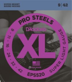 D’Addario EPS520 ProSteels Electric Guitar Strings, Super Light, 9-42
