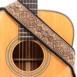 CLOUDMUSIC Guitar Strap Jacquard Weave Strap With Leather Ends Vintage Classical Pattern Design  ...