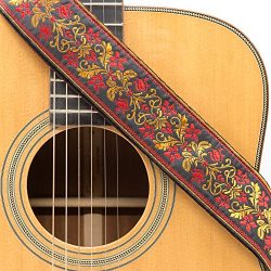 CLOUDMUSIC Guitar Strap Jacquard Weave Strap With Leather Ends Vintage Classical Pattern Design  ...