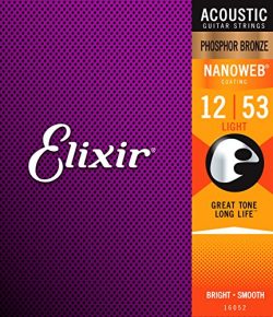 Elixir Strings Phosphor Bronze Acoustic Guitar Strings w NANOWEB Coating, Light (.012-.053)