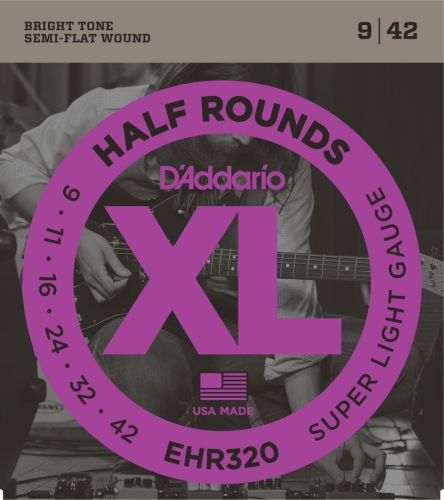 D’Addario EHR320 Half Round Electric Guitar Strings, Super Light, 9-42