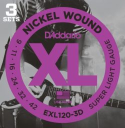 D’Addario EXL120-3D Nickel Wound Electric Guitar Strings, Super Light, 9-42, 3 Sets