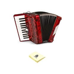 Hohner 1304-RED 26 Key Accordion, 48 Bass Style Keyboard Piano Accordion in Red Bundle with Zorr ...