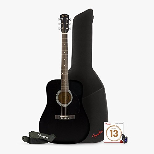 Squier by Fender Dreadnought Acoustic Guitar with Clip-On Tuner, Strap , Ball End Strings , Clas ...