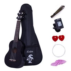 Soprano Ukulele Mahogany 21 Inch Ukelele Hawaiian Guitar Beginner Kit with Gig Bag – Black