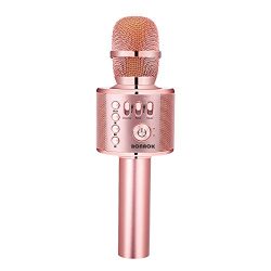 BONAOK Wireless Karaoke Microphone Rose Gold Plus, Mother’s Day Gift 3-in-1 Portable Built ...