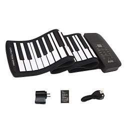 Roll up piano portable 61 key soft elastic electronic music keyboard piano built-in loudspeaker  ...