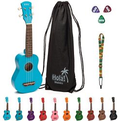 Hola! Music HM-21LB Soprano Ukulele Bundle with Canvas Tote Bag, Strap and Picks, Color Series & ...