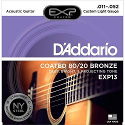 D’Addario EXP13 with NY Steel 80/20 Bronze Acoustic Guitar Strings,Coated, Custom Light, 11-52