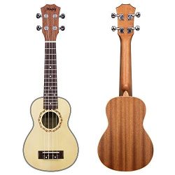 Mugig Ukulele,Soprano Ukulele 21 Inch, 4 Nylon Strings, Spruce Top, Panel Hickory Fretboard, Sil ...