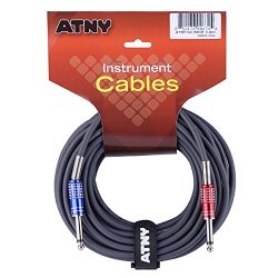 ATNY GC-15GR Guitar Cable 15 ft, Premium Electric Instrument Bass Cable AMP Cord 1/4 Straight to ...