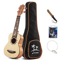 Donner Soprano Ukulele Spruce DUS-3 21 inch with Ukulele Set Strap Nylon String Tuner