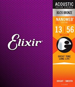 Elixir Strings 80/20 Bronze Acoustic Guitar Strings w NANOWEB Coating, Medium (.013-.056)