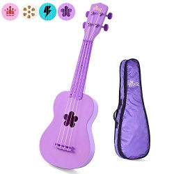 Ukulele 21 Inches Soprano Wooden with Gig Bag for Kids Students and Beginners, Purple