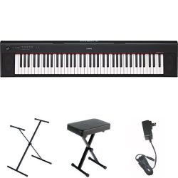 Yamaha NP32 76-Key Lightweight Portable Keyboard, Black, with Stand, Bench, and Power Supply