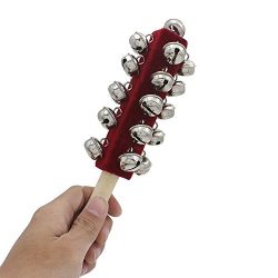 Mowind Wooden Hand Held Sleigh Bell Stick with 21 Metal Jingles Percussion Musical Instrument To ...