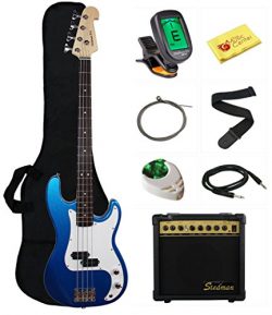 Stedman Beginner Series Bass Guitar Bundle with 15-Watt Amp, Gig Bag, Instrument Cable, Strap, S ...