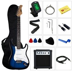 Stedman Pro Beginner Series Electric Guitar with Case, Strap, Cable, Picks, Tuner, String Winder ...