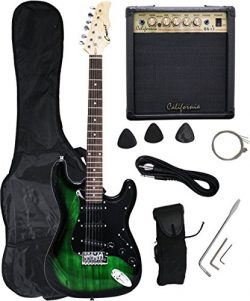 Crescent GREEN/BLACK Electric Guitar+15w AMP+Strap+Cord+Gigbag NEW