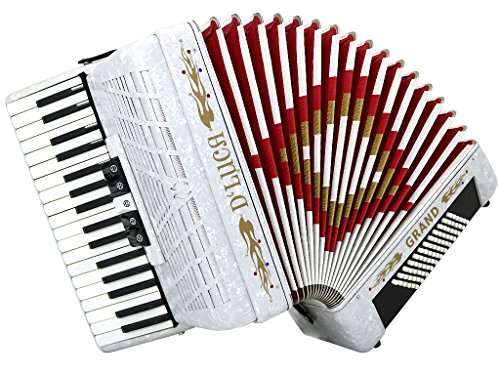D’Luca D3472-WH Grand Piano Accordion 5 Switches 34 Keys 72 Bass with Case and Straps, White