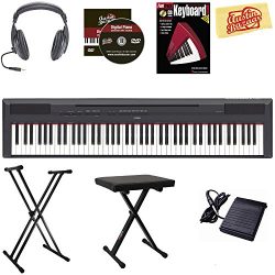 Yamaha P-115 Digital Piano – Black Bundle with Adjustable Stand, Bench, Sustain Pedal, Hea ...