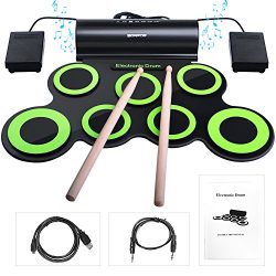 Rechargeable Electronic Roll-Up Drum Kit, BONROB Foldable Roll Up Drum Set Built in Speaker With ...