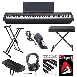 Yamaha P-125B 88-Key Weighted Action (GHS) Digital Piano (Black) Bundle with Knox Double X Stand ...