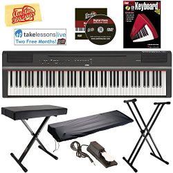 Yamaha P-125 Digital Piano – Black Bundle with Adjustable Stand, Bench, Sustain Pedal, Dus ...