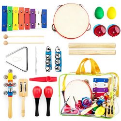 Harmonyster Musical Instruments Xylophone Set for Kids – 18pcs Baby Wooden Percussion Band ...